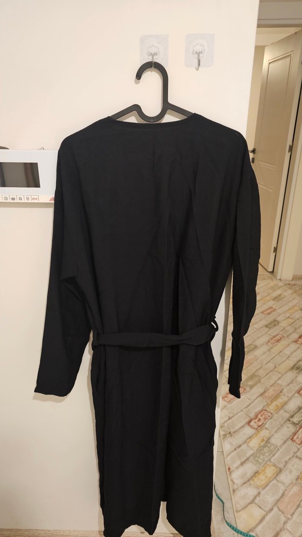  Siyah Keten Kemerli Kimono  Oversize - Görsel 4