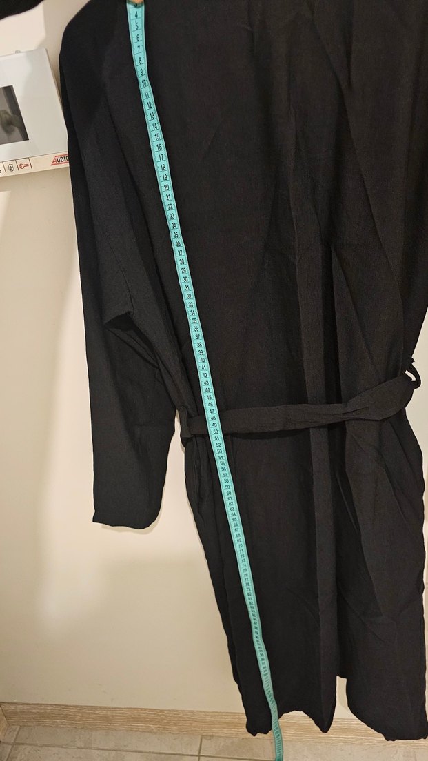  Siyah Keten Kemerli Kimono  Oversize - Görsel 5