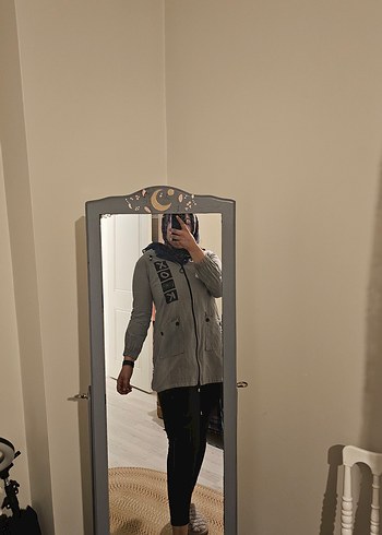 Gri Bel Kemerli Uzun Kollu Denim Parka - Ana görsel