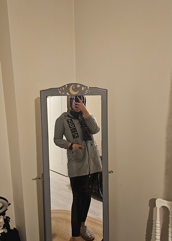 Gri Bel Kemerli Uzun Kollu Denim Parka - Görsel 2