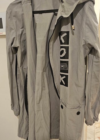 Gri Bel Kemerli Uzun Kollu Denim Parka - Görsel 8