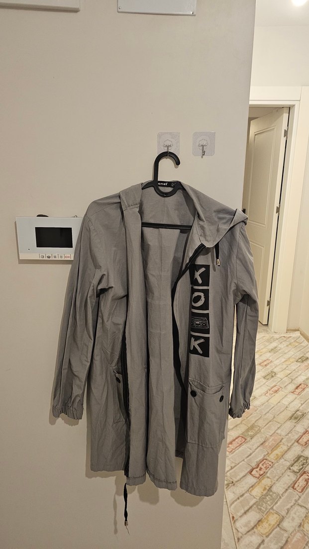 Gri Bel Kemerli Uzun Kollu Denim Parka - Görsel 4