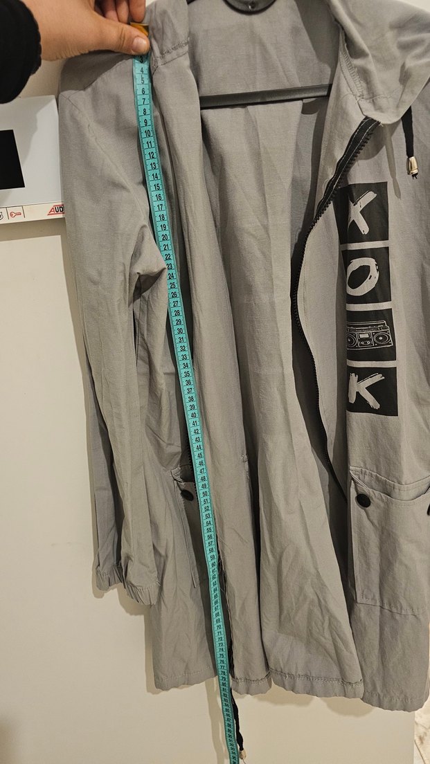 Gri Bel Kemerli Uzun Kollu Denim Parka - Görsel 5