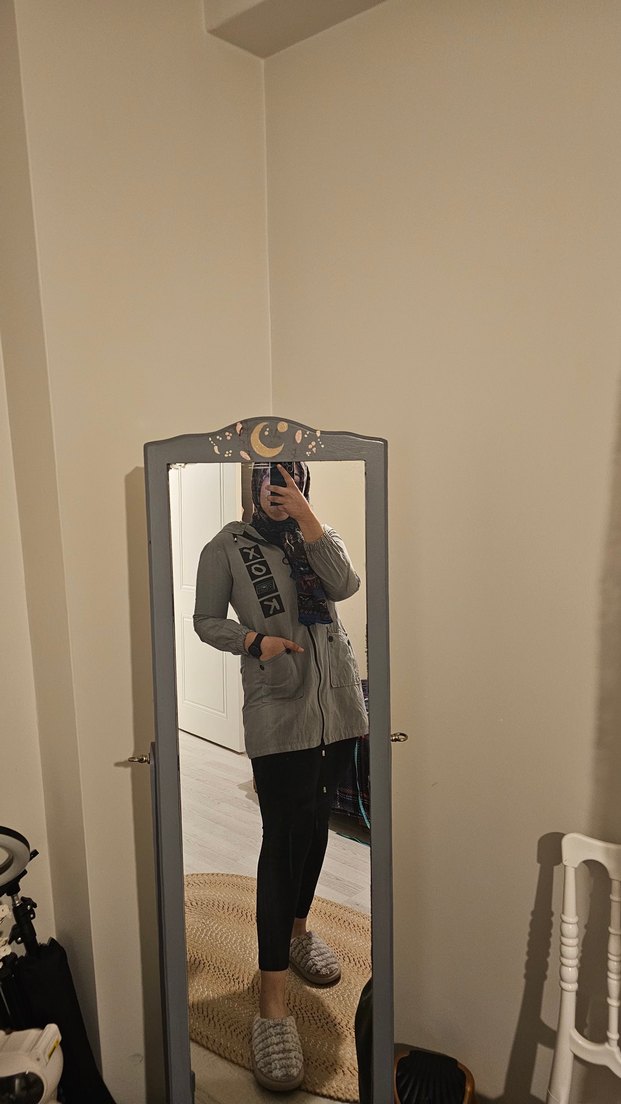 Gri Bel Kemerli Uzun Kollu Denim Parka - Görsel 2