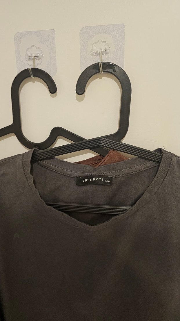  Trendyol Bordo & Gri Basic Tişört  L / XL - Görsel 5