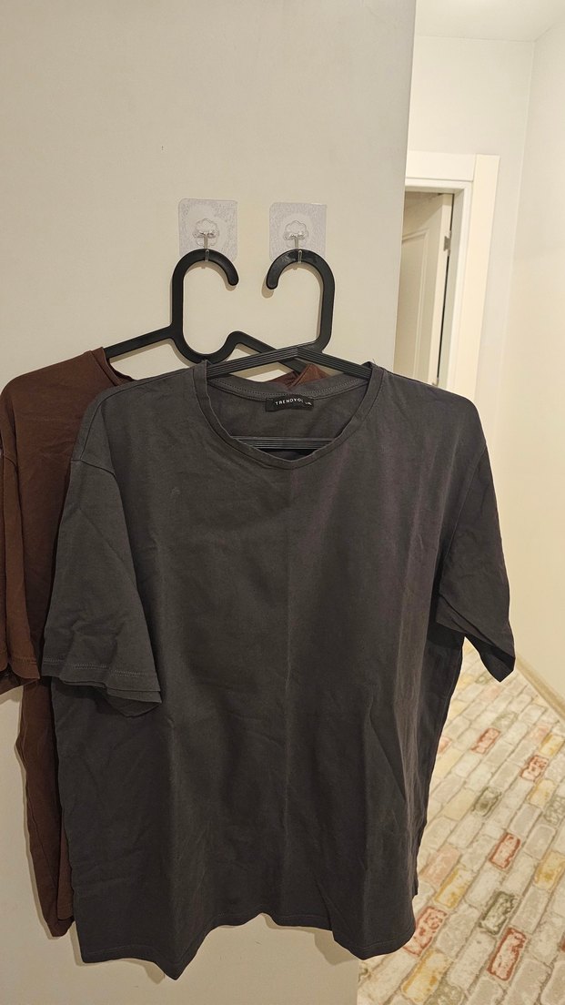  Trendyol Bordo & Gri Basic Tişört  L / XL - Görsel 4