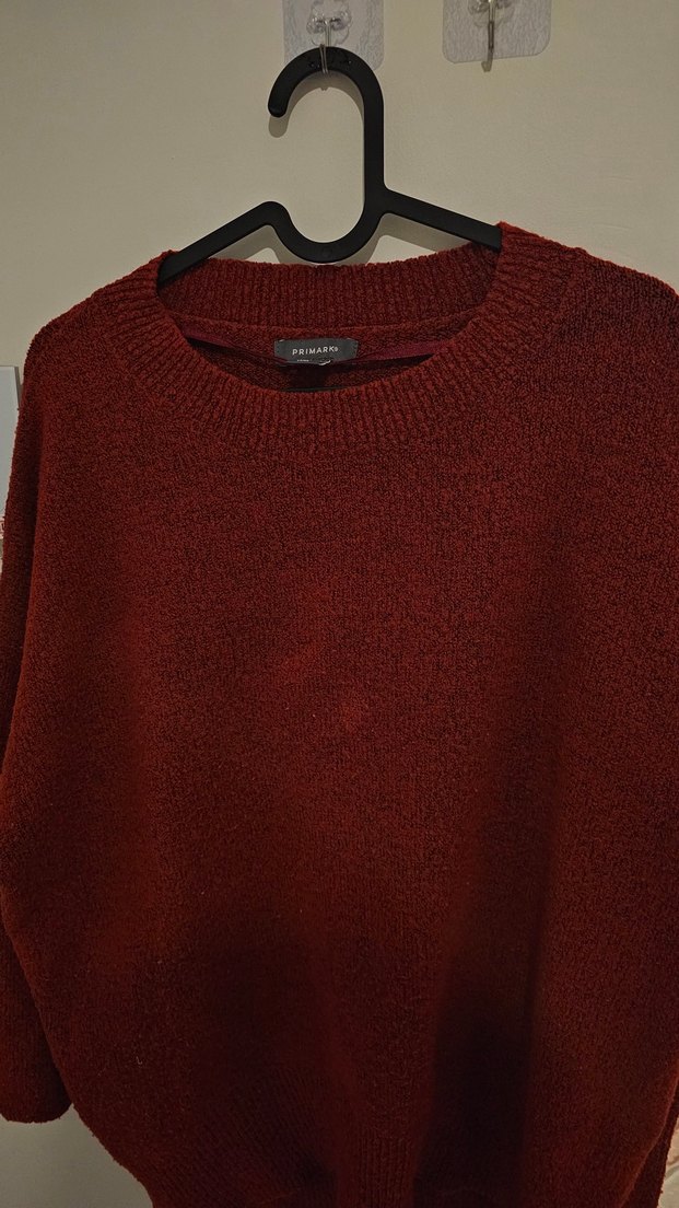 Koyu Kırmızı Örgü Kadın Kazak - Görsel 2