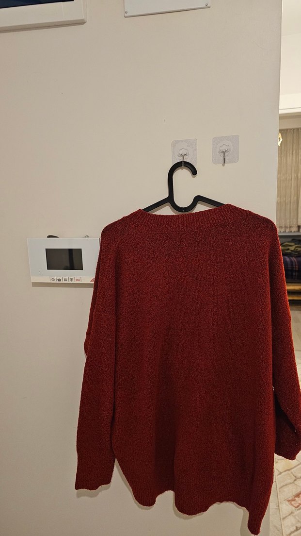 Koyu Kırmızı Örgü Kadın Kazak - Görsel 4