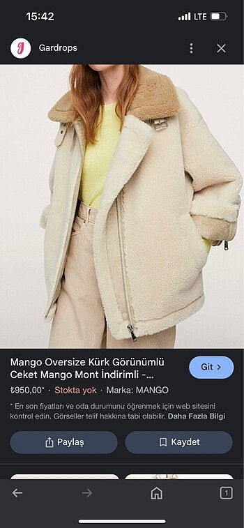 xs Beden Mango tüylü mont