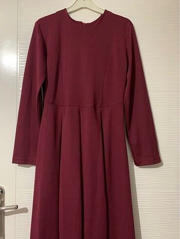 xl Beden bordo Renk Bordo pileli elbise