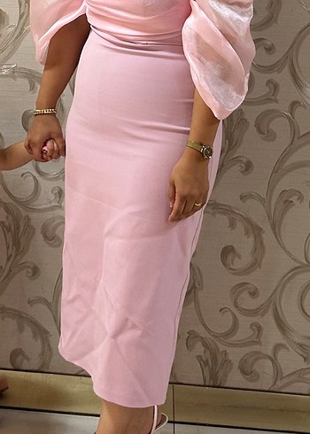 Pudra Pembe Drapeli Straplez Kalem Elbise