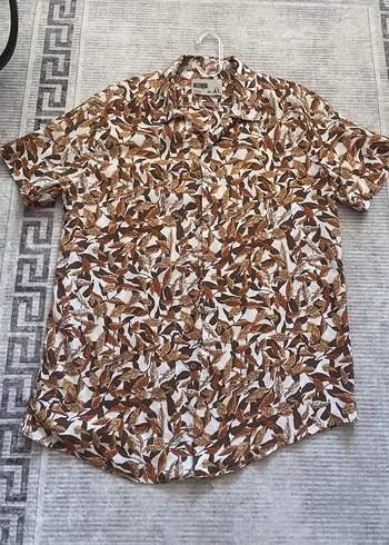 Erkek Kahverengi Batik Desenli Kısa Kollu Gömlek