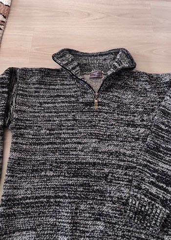 xl Beden Gri Yarım Fermuarlı Erkek Örgü Kazak