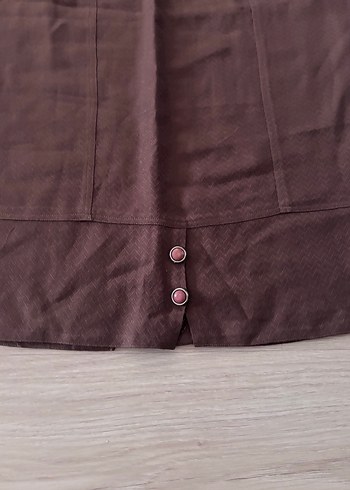 Tasarımcı Düğmeli Kahverengi Midi Etek