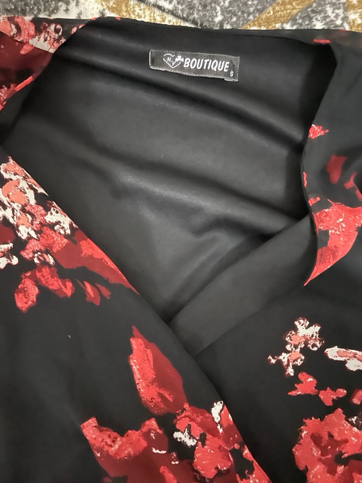 Bordo Desenli Uzun Kollu V Yaka Uzun Elbise - Görsel 2