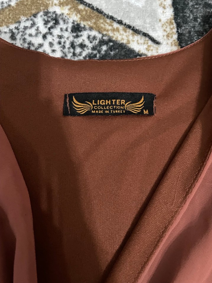 Kahverengi V Yaka Uzun Bohem Elbise - Görsel 2