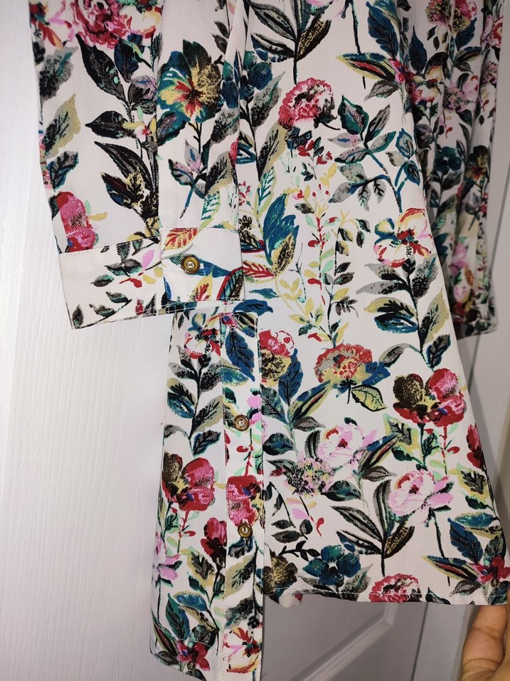 Defacto Çiçek Desenli Boydan Düğmeli Tunik Gömlek - Görsel 4