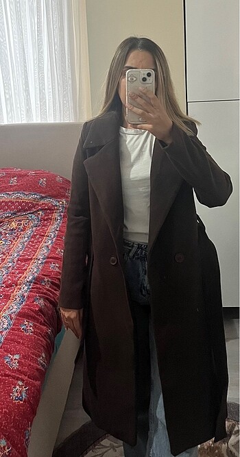 xs Beden Acı kahve uzun kaban palto
