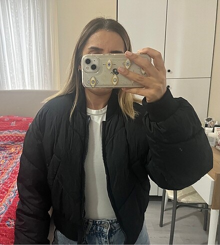 Stradivarius Stradivarius bomber Siyah kısa mont ceket