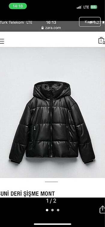 ZARA suni deri şişme mont