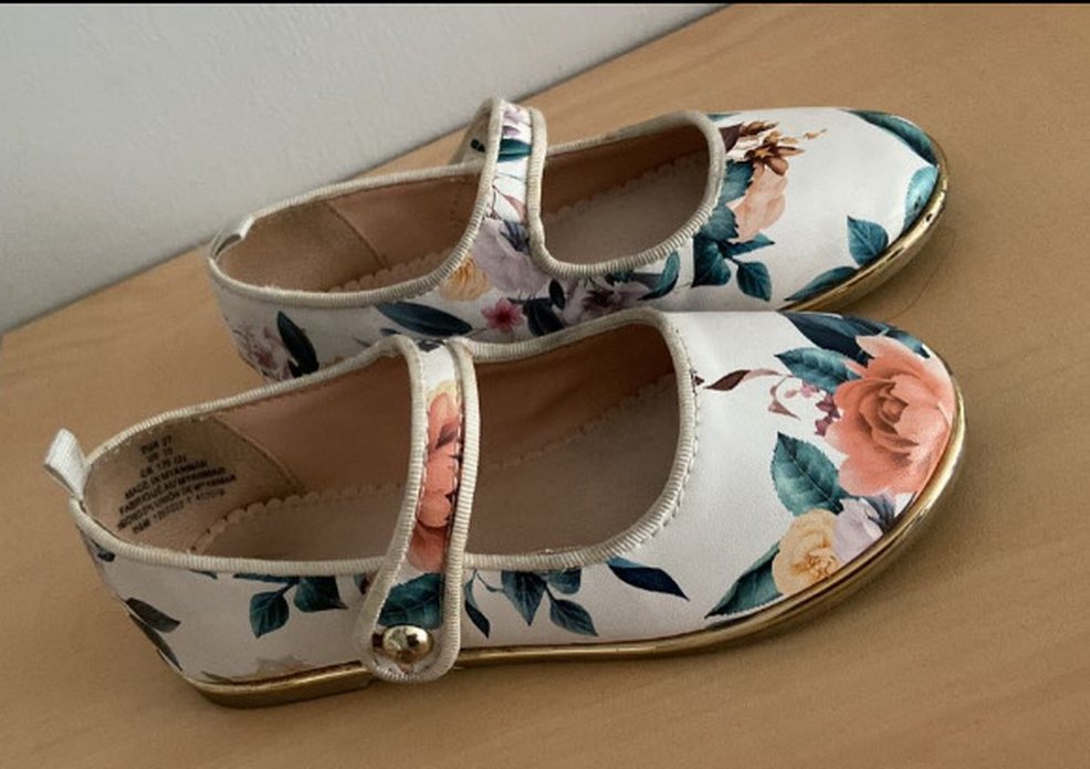 H&M Çiçek Desenli Tokalı Kız Babet - Görsel 3