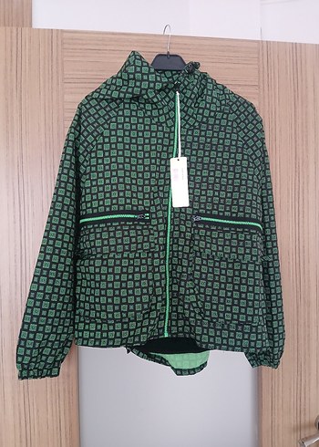 Yeşil Desenli Fermuarlı Kadın Ceket - Görsel 5