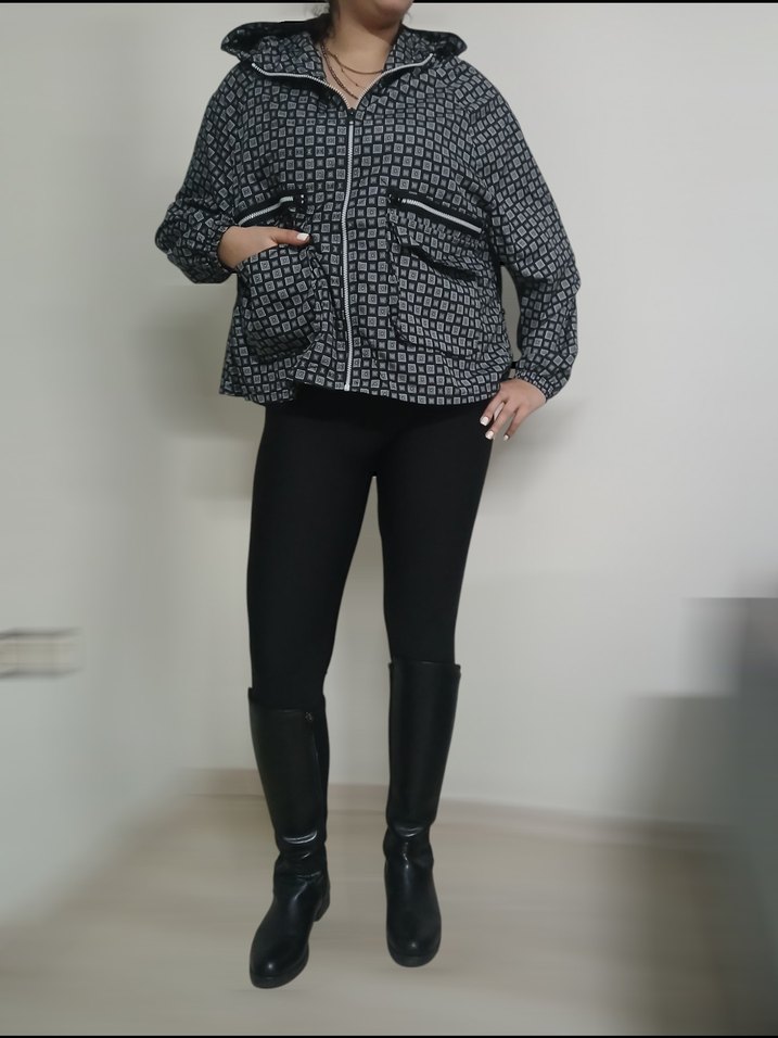 Siyah Kemerli Midi Kadın yağmurluk,rüzgarlık kapşonlu - Görsel 2