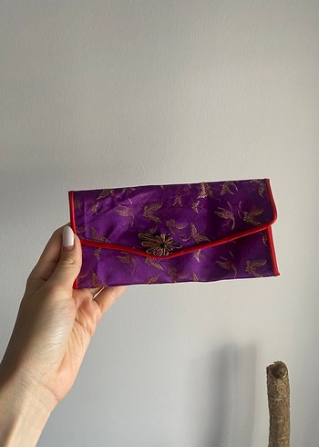 Nakışlı Mor Vintage Asya 90s Kadın Cüzdan Gözlük kılıfı