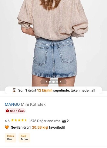 s Beden mavi Renk Mango mini kot etek