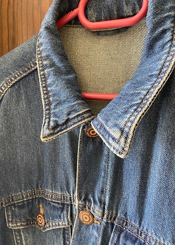 l Beden Düğmeli Mavi Kadın Denim Ceket
