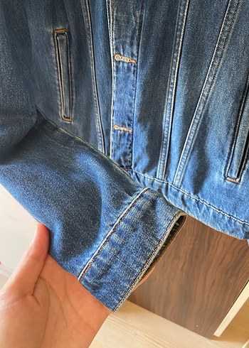 l Beden mavi Renk Düğmeli Mavi Kadın Denim Ceket