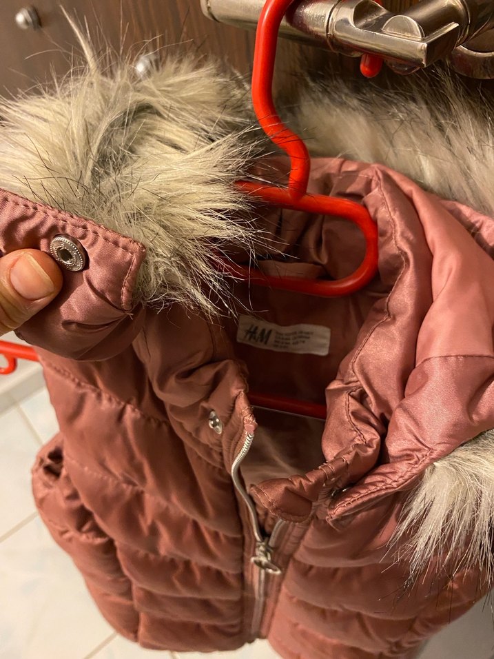 Kız Çocuk Kahverengi/toz pembe tonlarında Kürklü Yelek - Görsel 2