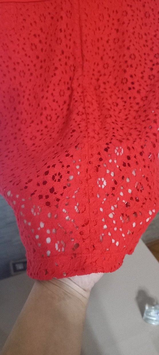 Kırmızı Dantel Detaylı Midi Elbise - Görsel 4