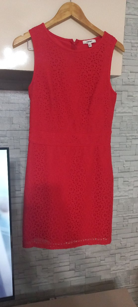 Kırmızı Dantel Detaylı Midi Elbise - Görsel 2