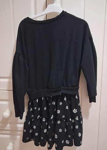 Kız Çocuk Siyah Baskılı Uzun Kollu Elbise - Görsel 2