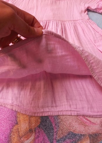 LC Waikiki Pembe Keten Kız Elbisesi, Fırfırlı, Kısa Kollu