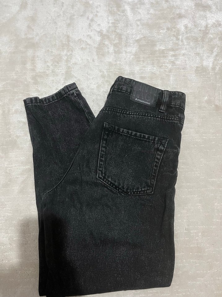 Düğmeli Siyah Midi Kadın Kot Pantolon - Görsel 3