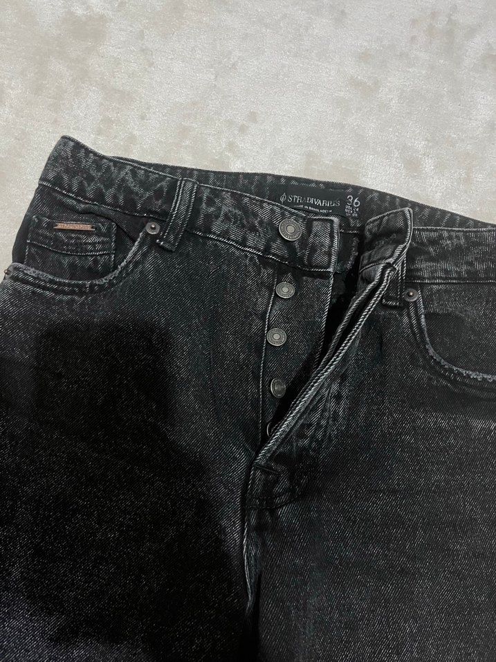 Düğmeli Siyah Midi Kadın Kot Pantolon - Görsel 2