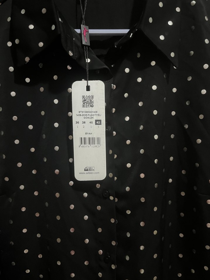 Siyah Puantiyeli Uzun Kollu Kadın Gömlek - Görsel 2