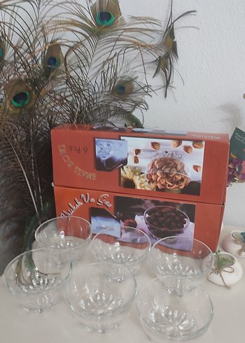 Diğer Vintage Desenli 6'lı Cam Çerezlik& Kase