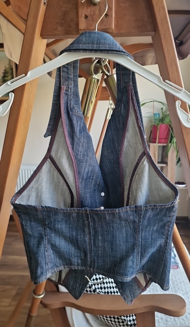 Düğmeli Kolsuz Mavi Denim Yelek - Görsel 4