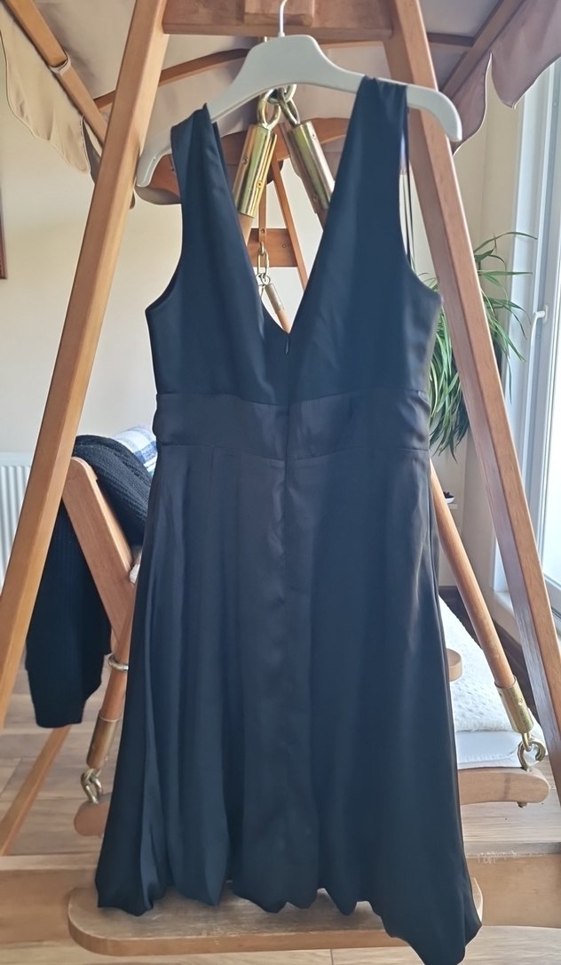 Siyah Drapeli V Yaka Midi Abiye Elbise - Görsel 4