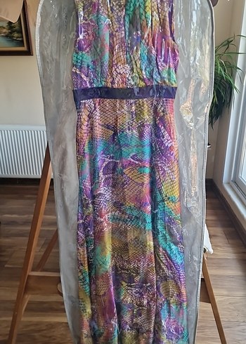 Renkli Bağlama Desenli Bohem Uzun Elbise - Görsel 12