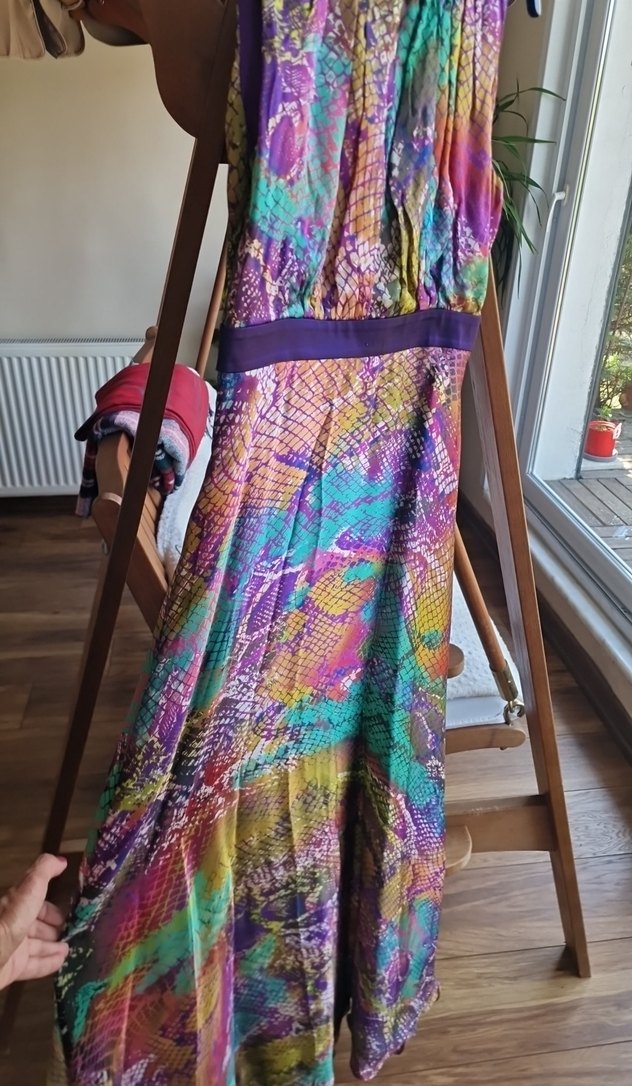 Renkli Bağlama Desenli Bohem Uzun Elbise - Görsel 3