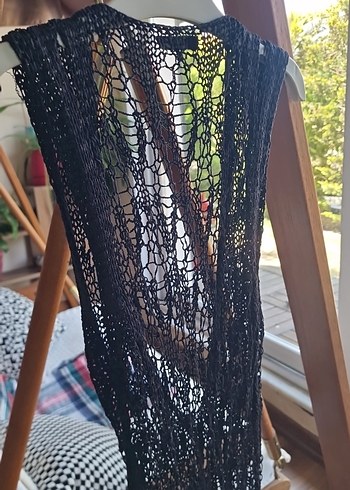 Siyah Örgü Bohem plaj Elbise - Görsel 5