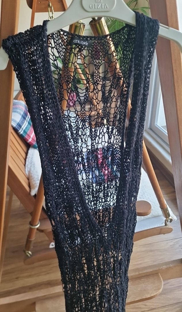 Siyah Örgü Bohem plaj Elbise - Görsel 4