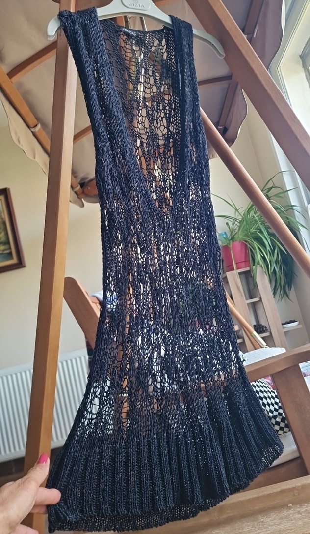 Siyah Örgü Bohem plaj Elbise - Görsel 2