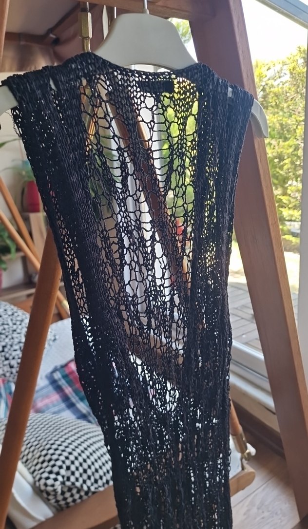 Siyah Örgü Bohem plaj Elbise - Görsel 5