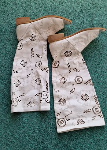 Beyaz hakiki deri dantel düz taban Kadın yazlık bot - Görsel 9