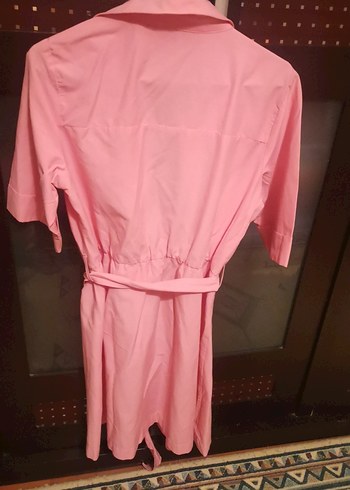 Pembe. yarim Kollu Düğmeli Kadın elbise - Görsel 4